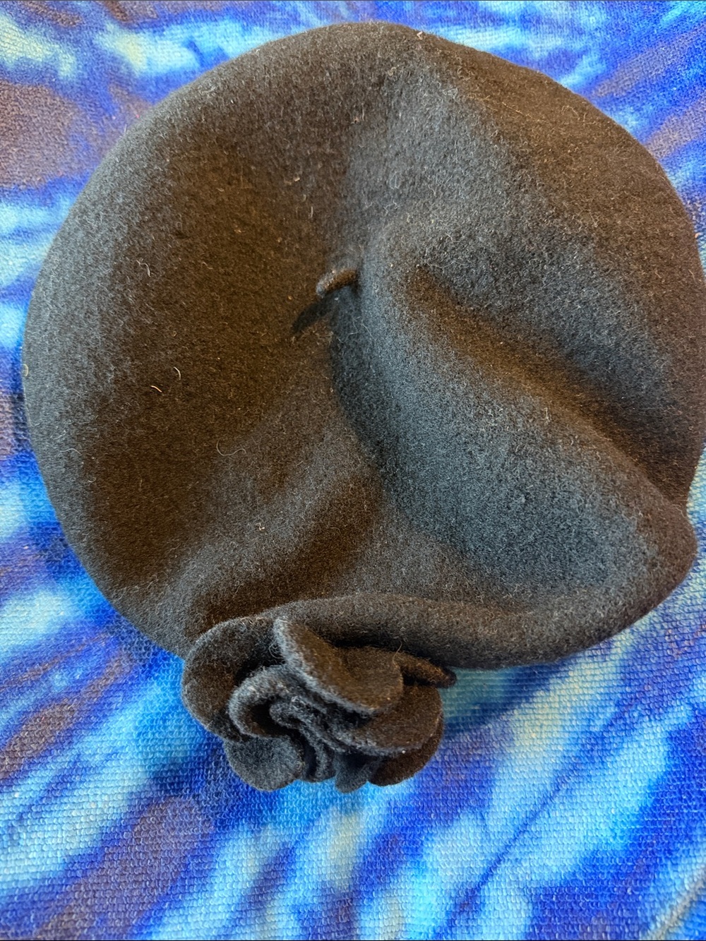 Kate Landry Black Wool Beret with Flower Accent